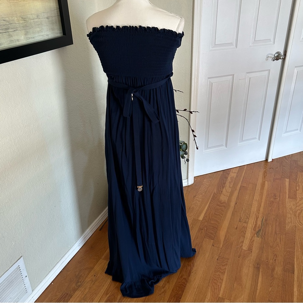 Juicy Couture Beach Royalty Navy Blue Strapless Smock Maxi Dress in Sz Med. NWOT - Picture 5 of 10